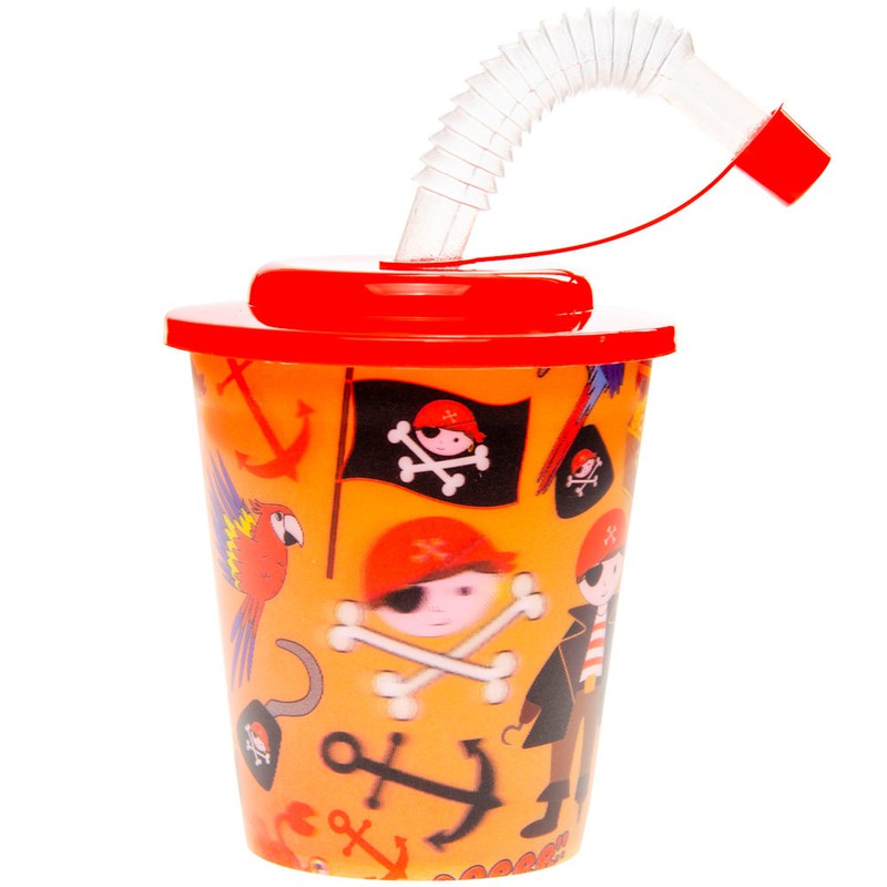 Decopatent® 12 STUKS PIRAAT 3D Drink Beker met Rietje en Deksel - 250ML - Piraten Plastic Bekers - Kinderfeestje - Kinderverjaardag Bekertjes - Traktatie - Uitdeelcadeaus - 