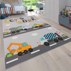 Kindervloerkleed - Binola - Bulldozer- Grijs - 240x340 cm
