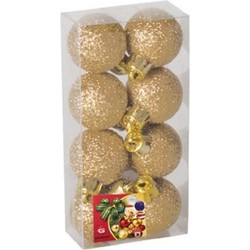 8x stuks kerstballen goud glitters kunststof 3 cm - Kerstbal