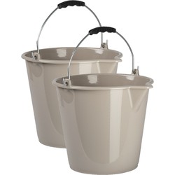 2x stuks huishoud schoonmaak emmers kunststof taupe 9 liter inhoud 30 x 26 cm - Emmers