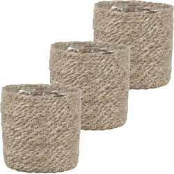 Mica Decorations Plantenpot - 3x - rotan - bruin - plantenmand - 12 x 12 cm - Plantenpotten
