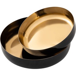 SVJ Schalen Rond - 22 x 22 x 4 cm - Metaal - Goud/Zwart - Set van 2