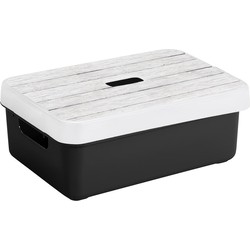 Sunware Opbergbox/mand - zwart - 9 liter - met deksel hout kleur - Opbergbox