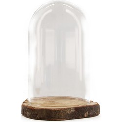 Dijk Natural Collections stolp - glas - houten bruin plateau - D17 x H22 cm - Decoratieve stolpen