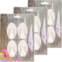 Zelfklevende keuken/badkamer/kleding/ophang haakjes - 12x stuks - kunststof - wit - Handdoekhaakjes
