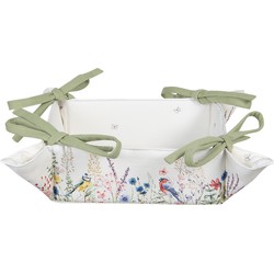 Clayre & Eef Broodmand  35x35x8 cm Wit Groen Katoen Vierkant Bloemen Cadeau keuken