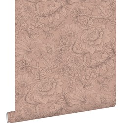 ESTAhome behang bloemmotief terracotta roze - 50 x 900 cm - 139794