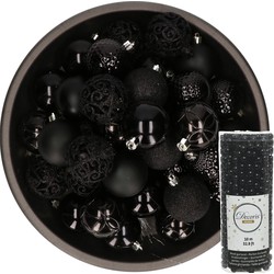 37x stuks kunststof kerstballen 6 cm inclusief kralenslinger zwart - Kerstbal
