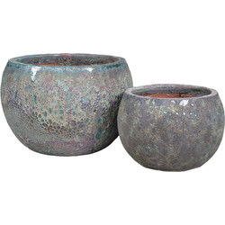 PTMD Bloempot Caedyn - 42x42x30 cm - Keramiek - Groen - Set van 2