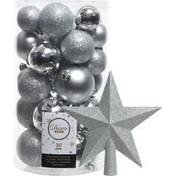 Decoris kerstballen 30x stuks - zilver 4/5/6 cm kunststof mat/glans/glitter mix en piek - Kerstbal