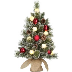 Black Box Trees Kaprun Kunstkerstboom in Jute met LED Verlichting - H60 x Ø39 cm - Groen Frosted, Rood