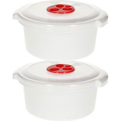 Plastic Forte Magnetronschaal met deksel/ventiel - 2x - 1L - wit - kunststof - hoog model - Magnetronbakken