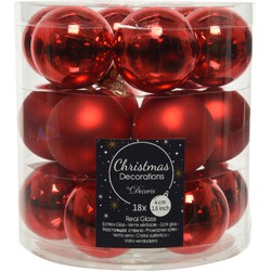 18x stuks kleine glazen kerstballen rood 4 cm mat/glans - Kerstbal
