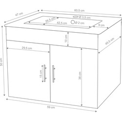 Cosmo Casa Lavabo + Onderkast - Wastafel Wastafel - gecertificeerd - Hoogglans 60 cm - Grijs