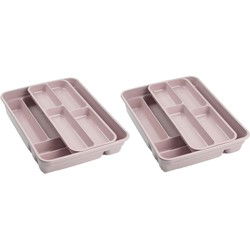 2x stuks bestekbakken/bestekhouders 2 lagen roze L40 x B30 x H7 cm - Bestekbakken
