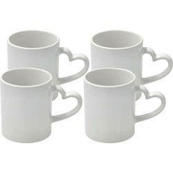 Koffiemok met handvat in hartvorm - 4x - wit - keramiek - 300 ml - Bekers