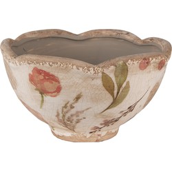 Clayre & Eef Bloempot  Ø 16x9 cm Beige Roze Keramiek Bloemen Bloempot Binnen