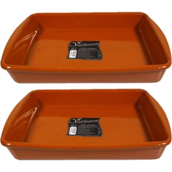 Set van 2x stuks tapas ovenschalen/serveerschalen rechthoekig terracotta Fontein 4 liter - Snack en tapasschalen