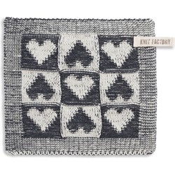 Knit Factory Gebreide Pannenlap Heart - Ecru/Antraciet - 23x23 cm