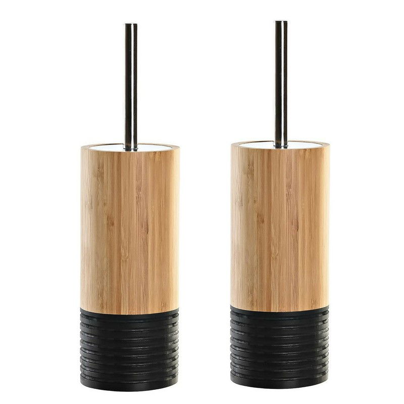 2x items toiletborstel - bamboe hout - bruin zwart- 37 x 10 cm - Toiletborstels - 