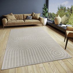 Modern vloerkleed - Iconic Golvend Japandi Crème - 67 X 120 CM