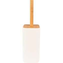 Clayre & Eef WC Borstel  9x9x34 cm Wit Bruin Keramiek Vierkant