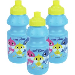 3x stuks kunststof bidon pop-up drinkbekers Baby Shark 350 ml - Schoolbekers