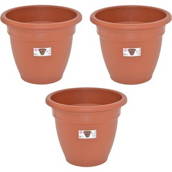 Set van 3x stuks terra cotta kleur ronde plantenpot/bloempot kunststof diameter 35 cm - Plantenpotten