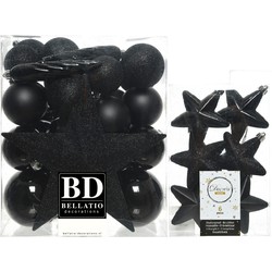 Kerstversiering kunststof kerstballen met piek zwart 5-6-8 cm pakket van 39x stuks - Kerstbal