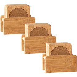 Set van 18x glazenonderzetters hout in houder 10 cm - Glazenonderzetters