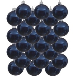 24x Glazen kerstballen glans donkerblauw 8 cm kerstboom versiering/decoratie - Kerstbal