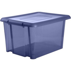 Kunststof opbergbox/opbergdoos donkerblauw transparant L65 x B50 x H36 cm stapelbaar - Opbergbox