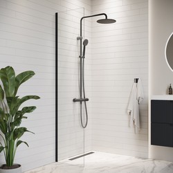 Badplaats Douchewand Florida 40 x 200 cm - Zwart – Inloopdouche 8 mm Veiligheidsglas