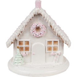 Clayre & Eef Decoratie Huis met LED 13 cm Wit Kunststof Kerstdecoratie