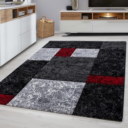 Tapijtenloods Basic Collection Modern Vloerkleed Rood / Grijs Laagpolig- 80x300 CM