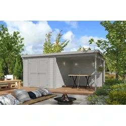 Outdoor Life blokhut Lars met overkapping platinum grey, 500 x 250 cm