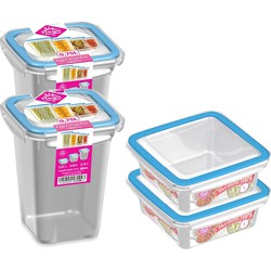 4x Voedsel plastic bewaarbakjes 0,75 en 1 liter transparant/blauw - Vershoudbakjes