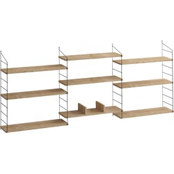 Hangende wandplank 9 planken eikenhouten decor L216 cm - Laba