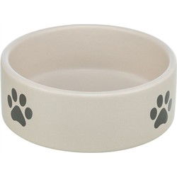 TRIXIE VOERBAK / DRINKBAK HOND POOTMOTIEF KERAMIEK LICHTGRIJS / GRIJS 300 ML 12 CM