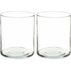 Bloemenvazen 2x stuks - cilinder vorm - transparant glas - 17 x 20 cm - Vazen