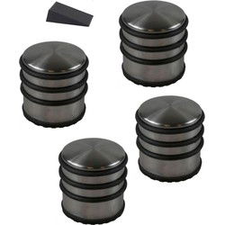 4x RVS deurstop rond D9 x H7 cm incl 1x deurwig - Deurstoppers