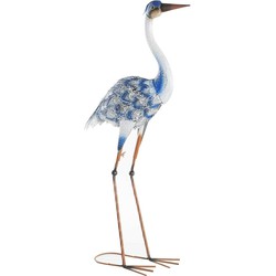Items Tuin decoratie dieren/vogel beeld - Metaal - Reiger - 42 x 80 cm - buiten - blauw - Beeldjes