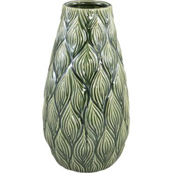 PTMD Lesly Dark Green ceramic pot wavy pattern L