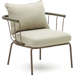 Kave Home - Salguer fauteuil van groen touw en staal met bruingelakte afwerking.