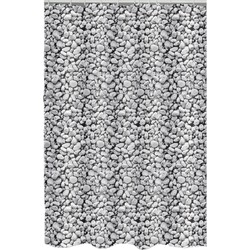 MSV Douchegordijn met ringen - grijs - kiezels print - Polyester - 180 x 200 cm - wasbaar - Douchegordijnen