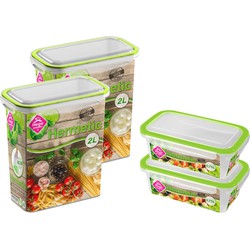 4x Voedsel plastic bewaarbakjes 0,75 en 2 liter transparant/groen - Vershoudbakjes