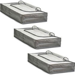 Zeller kussens en dekbed opberghoes - 3x - 103 x 45 x 15 cm - grijs - met venster - Beschermhoezen - Opberghoezen