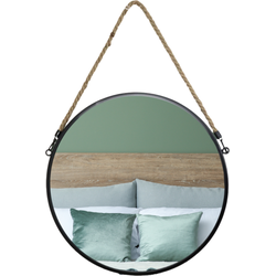 MISOU Spiegel - Rond - met Touw - Zwart - Spiegels - 37cm - Wandspiegel - Wanddecoratie - met Koord - Miroir Mural
