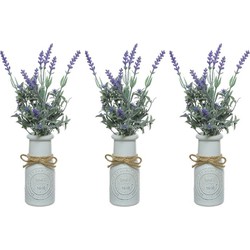 6x stuks paarse Lavendula/lavendel kunstplant 32 cm in witte pot - Kunstplanten