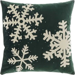 Unique Living | Kussen Snowflake 45x45cm dark green | Kussen woonkamer of slaapkamer